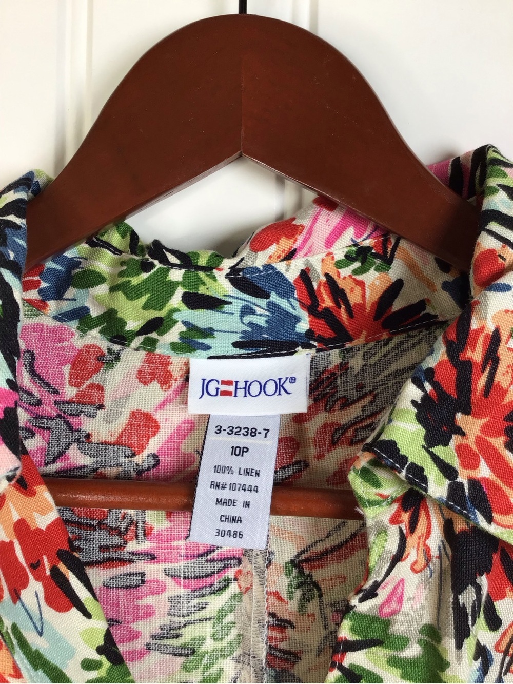 Vintage JG Hook Faux Wrap 100% Linen Floral Print Dress Size 10P. - Picture 5 of 6